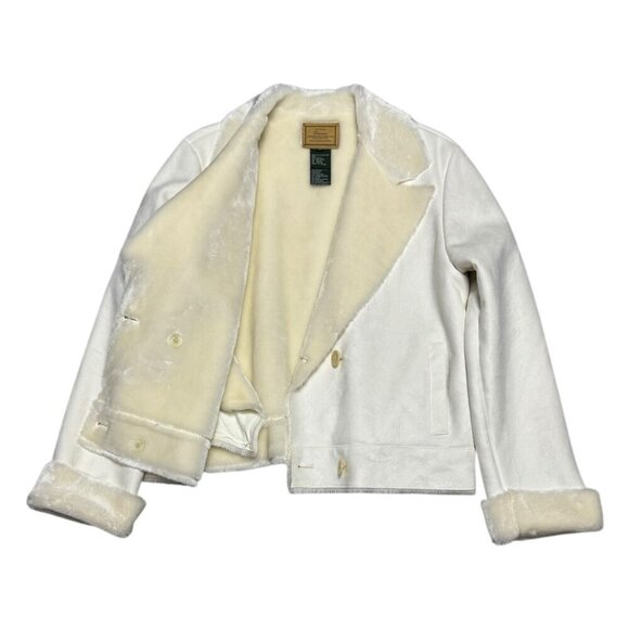 RALPH LAUREN Faux Fur White Cream Business Casual Designer Jacket Womens Large - Picture 2 of 7